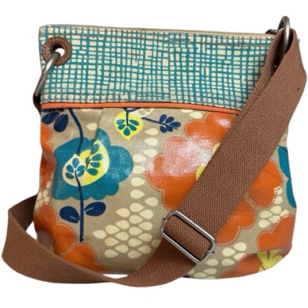 Fossil Vintage Floral Hibiscus Crossbody Hobo Bag Boho Canvas Shoulder Purse